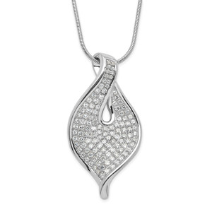 Sterling Silver Polished Cubic Zirconia with  2in ext Necklace