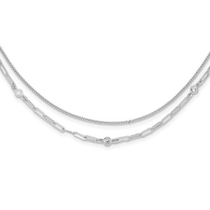 Sterling Silver Rhodium-plated Cubic Zirconia 2 Strand 17in with 2in ext. Necklace