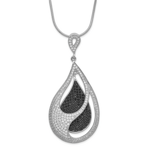 Sterling Silver Black & Clear Cubic Zirconia True Fire Teardrop Necklace