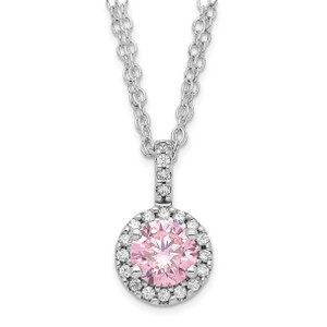 Sterling Silver Rhodium-plated Diamonore Pink and White Halo Necklace