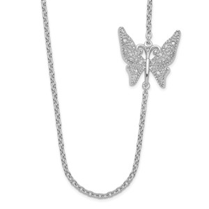 Sterling Silver Polished Diamond Butterfly Necklace