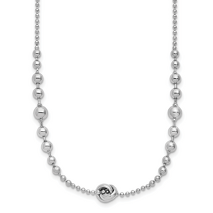Sterling Silver Rhodium-plated Polished Beaded with  2.5in ext. Necklace
