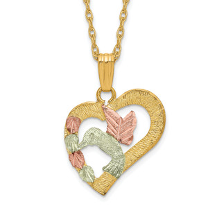 10k Tri-Color Black Hills Gold Hummingbird in Heart Necklace