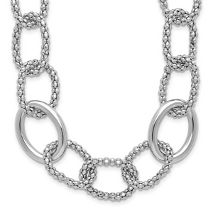 Leslie's Sterling Silver Rhodium-plated Fancy Link with 2in ext. Necklace