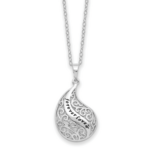 Sentimental Expressions Sterling Silver Rhodium-plated Antiqued Forever Loved Ash Holder 18 Inch Necklace