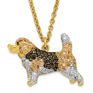 Sterling Silver Gold Plated Black Cubic Zirconia Spot Dog Necklace