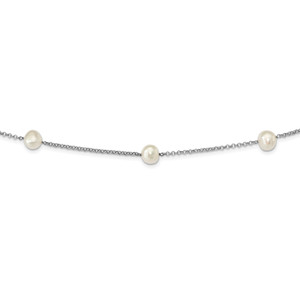 Sterling Silver Rhod-plat 9-10mm White Baroq FWC Pearl 7-stat Necklace