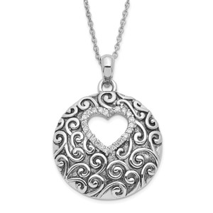 Sterling Silver Antiqued Cubic Zirconia The Heart Of A Family Heart Necklace