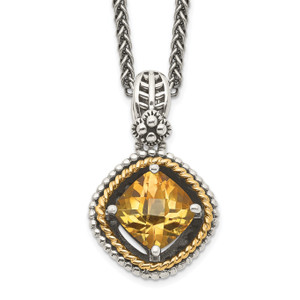 Shey Couture Sterling Silver with 14K Accent 18 Inch Antiqued Cushion Citrine Necklace