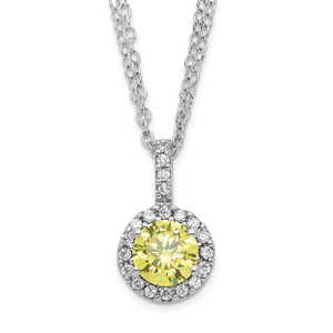 Sterling Silver Rhodium-plated Diamonore Yellow and White Halo Necklace