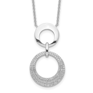 Sterling Silver Rhodium-plated  Cubic Zirconia Intertwined Circles with 2 in ext. Necklace
