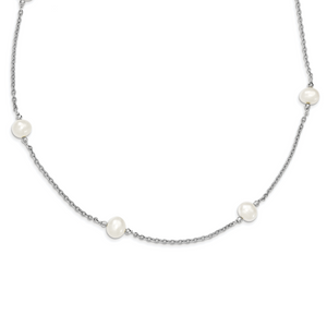 Sterling Silver Rhodium-plated & FWC Pearl with mirror Beads Necklace