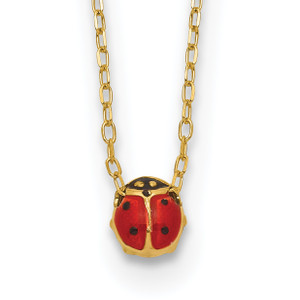 14k Polished Enameled Small Ladybug 16.5in Necklace