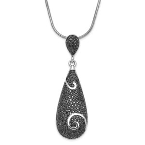 Sterling Silver & Black Cubic Zirconia Brilliant Embers with  2in ext Teardrop Necklace