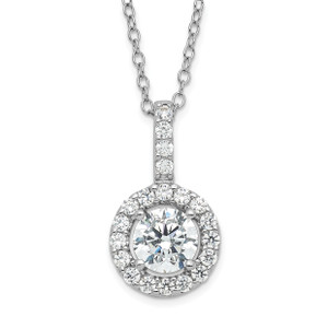 Sterling Silver Rhodium-plated Diamonore Drop Halo Necklace