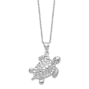 Sterling Silver Rhodium-plated Polished Turtle Ash Holder 18 inch Necklace