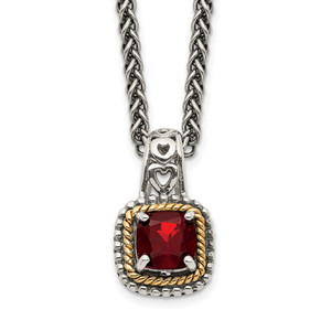 Shey Couture Sterling Silver with 14K Accent 18 Inch Antiqued Cushion Garnet Necklace
