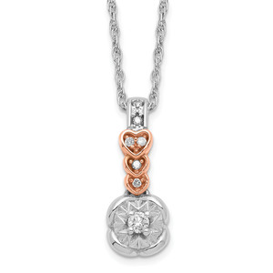 Sterling Silver and Rose Tone Polished Diamond Hearts Necklace