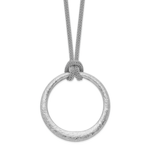 Leslie's Sterling Silver RH-plated Textured Circle Pendant Necklace