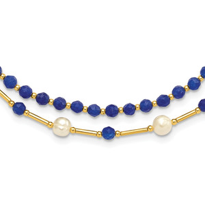 Sterling Silver Gold-plated FWC Pearl/Blue Quartz 2in ext. Necklace