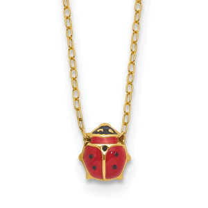 14k Enameled Ladybug 17in with 1in ext. Necklace