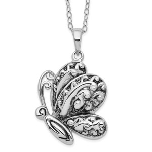 Sentimental Expressions Sterling Silver Rhodium-plated Antiqued Butterfly Ash Holder 18 Inch Necklace