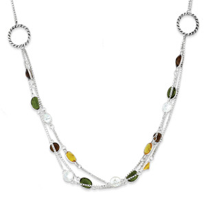 Sterling Silver Antiqued Brown/Green/Yellow Cubic Zirconia 18In. Necklace