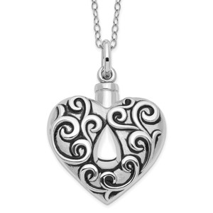 Sentimental Expressions Sterling Silver Rhodium-plated Antiqued Grieving Heart Ash Holder 18 Inch Necklace