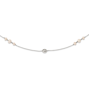 Sterling Silver Polished Bead & Freshwater Cultured Pearl Necklace