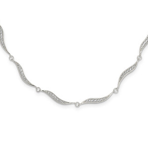 Sterling Silver Wavy Link Cubic Zirconia with 2.25 in ext Necklace