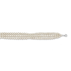 Sterling Silver Rhd-plt 5-6mm 3 rows FWC Pearl with 1.5in Choker
