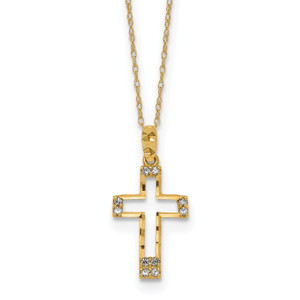 14k Polished Cubic Zirconia Cross Pendant Necklace
