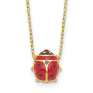 14K Enameled Ladybug 17inch with 1in ext. Necklace