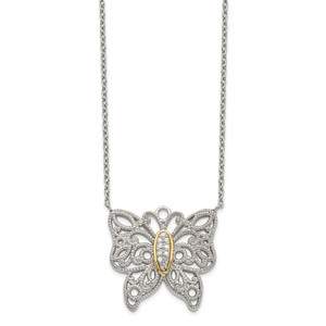Shey Couture Sterling Silver Rhodium-plated with 14K Accent 18 Inch Diamond Butterfly Necklace