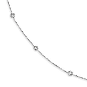 Sterling Silver Rhodium-plated 16-Station Cubic Zirconia Polished Necklace