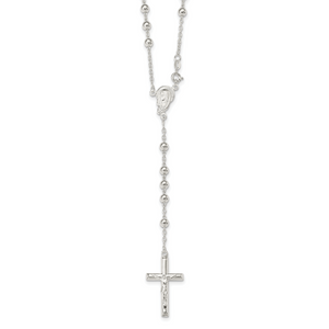 Sterling Silver Polished Beaded Rosary 30 inch Necklace