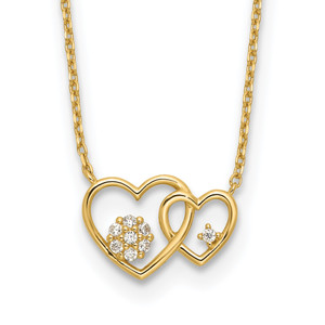 14k Polished Double Heart Cubic Zirconia 18in with 2in ext. Necklace