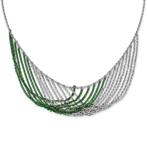 Sterling Silver Rhodium & Green-plated Multi-Strand with 2in ext Necklace