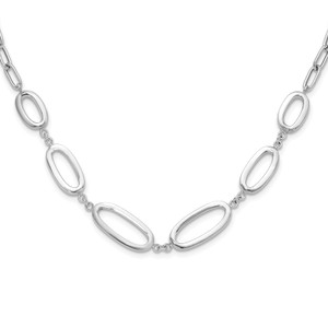Sterling Silver Rhodium-plated Fancy Ovals with 2in ext. Necklace