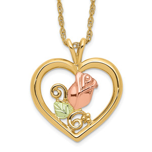 10k Tri-Color Black Hills Gold Rose in Heart Necklace