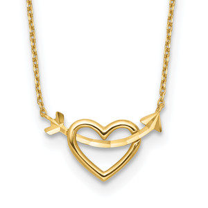14k Polished Heart with Arrow 18in with 2in ext. Necklace