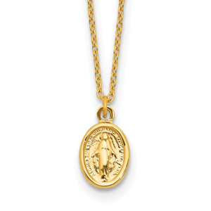 14k Polished Miraculous Medal  17in with 1in ext Necklace