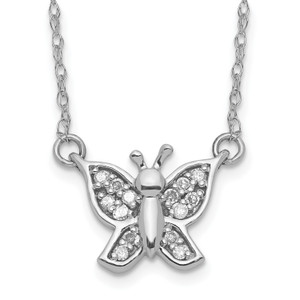 10K White Gold Polished Diamond Butterfly Necklace