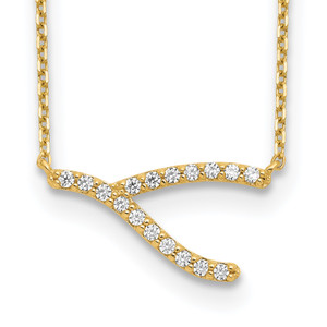 14K Wishbone Cubic Zirconia with 2IN EXT Necklace