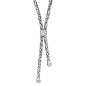 Sterling Silver Rhodium-Plated Cubic Zirconia Heart Dangle Necklace