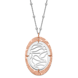 Leslie's Sterling Silver & Rose Gold-plated Textured Oval with  2in ext Necklace