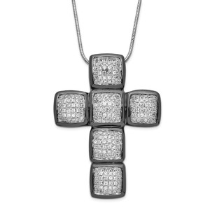 Sterling Silver with  Black Rhodium & Cubic Zirconia Brilliant Embers Cross Necklace