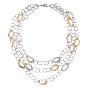 Sterling Silver Rose & Gold-tone 3-Strand Fancy Link Necklace