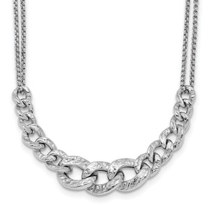 Leslie's Sterling Silver Rhod-pl Textured Link 2 strand with  2in ext Necklace