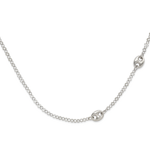 Sterling Silver Fancy Textured Geometric Link Necklace